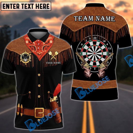 BlueJose Darts Western Fringe Revolver Dartboard Personalized Name, Team Name Unisex Shirt (4 Colors)