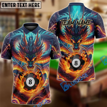 BlueJose Billiards Ball 8 Fire Dragon Personalized Name, Team Name Unisex Shirt ( 4 Colors )