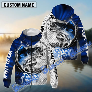 Bluejose Walleye Fishing Dark Blue Skin Sport Custom Name Windbreaker Jacket