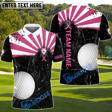 BlueJose Pink Ribbon Sunrise Golf Shirt Customized Name, Team Name 3D Shirts