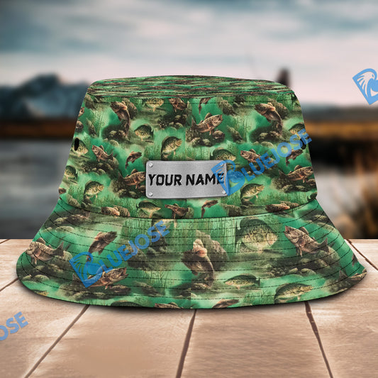 BlueJose Crappie Fish Pattern Custom Name Bucket Hat