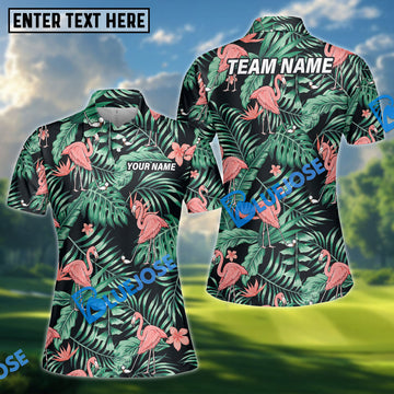BlueJose Tropical Jungle Flamingo Women’s Golf Shirt, Custom Name & Team Name 3D Shirt