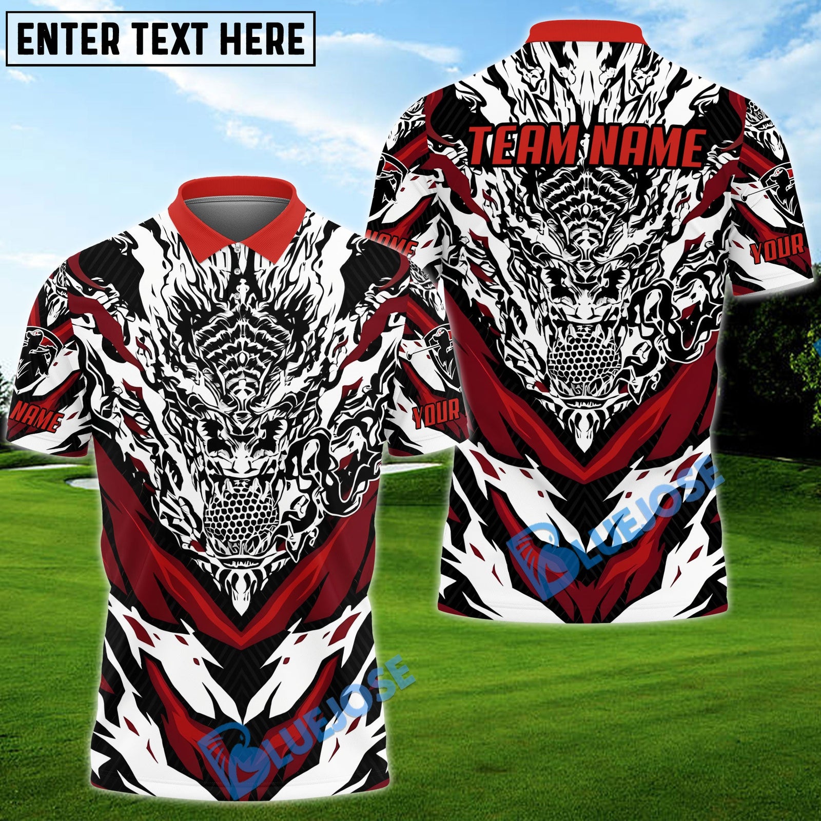 BlueJose Golf Dragon Pattern Customized Name, Team Name 3D Shirts (4 Colors)