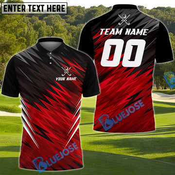 BlueJose Golf Red & Black Lightning Personalized Name 3D Shirt