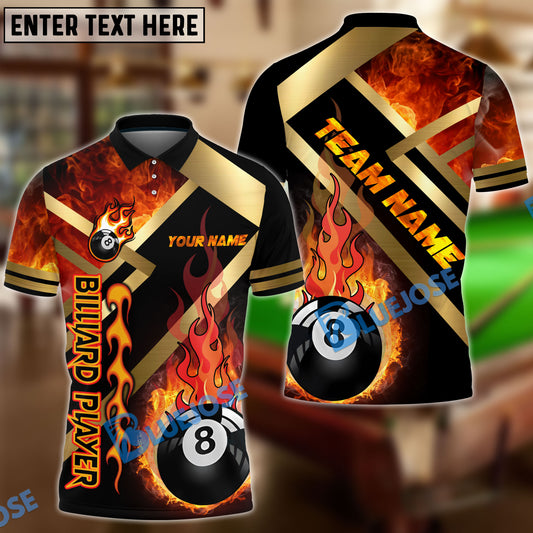 BlueJose Billiards Ball 8 Metal And Fire Personalized Name, Team Name Unisex Shirt (4 Colors)