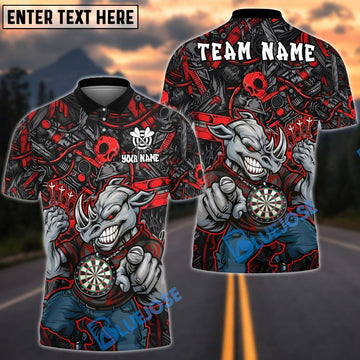 BlueJose Darts Rhino Angry Skull Design Customized Name, Team Name 3D Shirt (4 Colors)