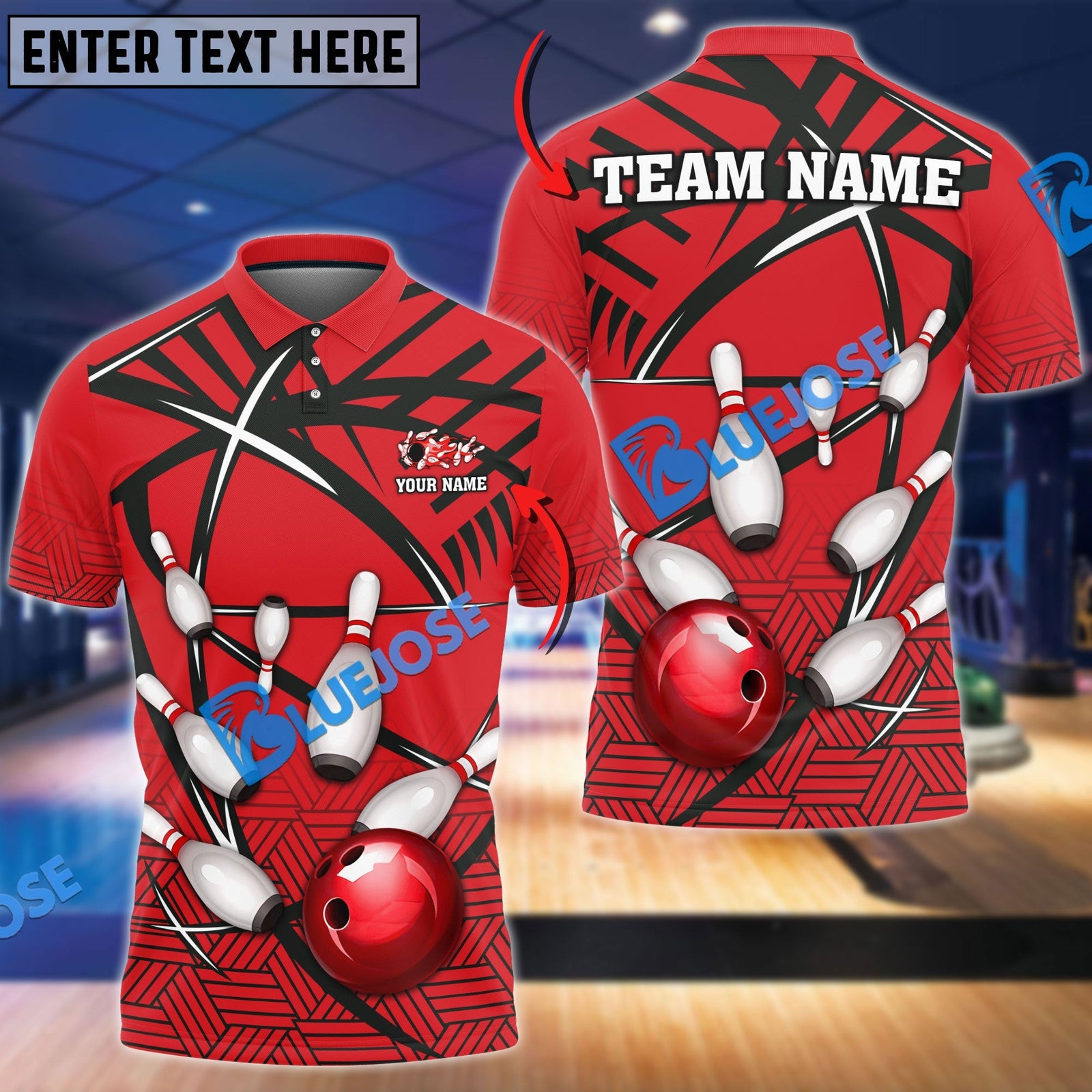 BlueJose Bowling And Pins Black Net Pattern Customized Name 3D Shirt (4 Colors)