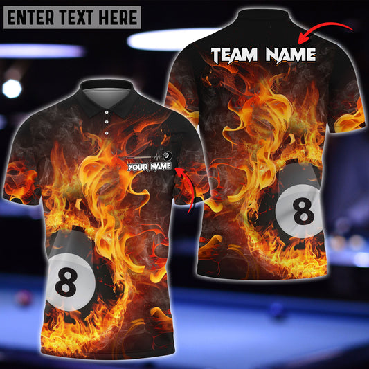 BlueJose Billiards Ball 8 Fire Art Premium Personalized Name, Team Name Unisex Shirt ( 4 Colors )