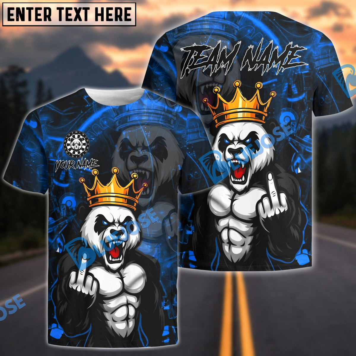 BlueJose Darts Panda King Savage Mood Customized Name, Team Name 3D Shirt (4 Colors)