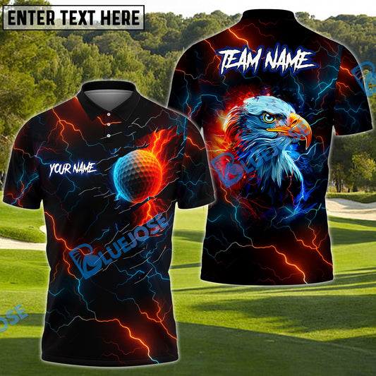 BlueJose American Eagle Lightning Golf Shirt Customized Name, Team Name 3D Shirts (4 Colors)