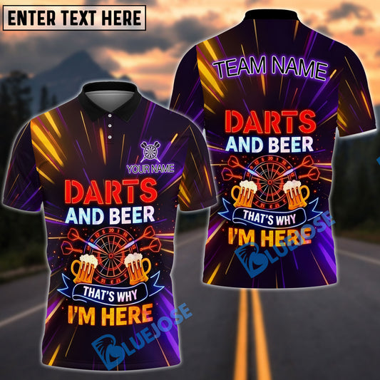 BlueJose Darts Neon Funny Quote Darts And Beer That’s Why I’m Here Personalized Name Shirt