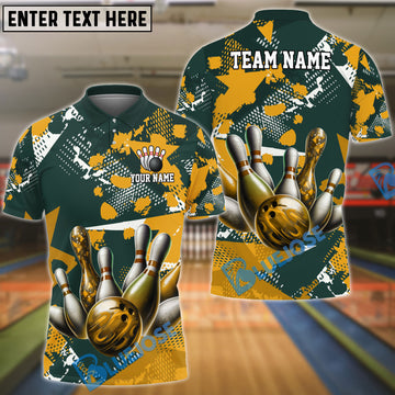 BlueJoses Bowling And Pins Graffiti Green Yellow Personalized Name, Team Name Unisex Shirt