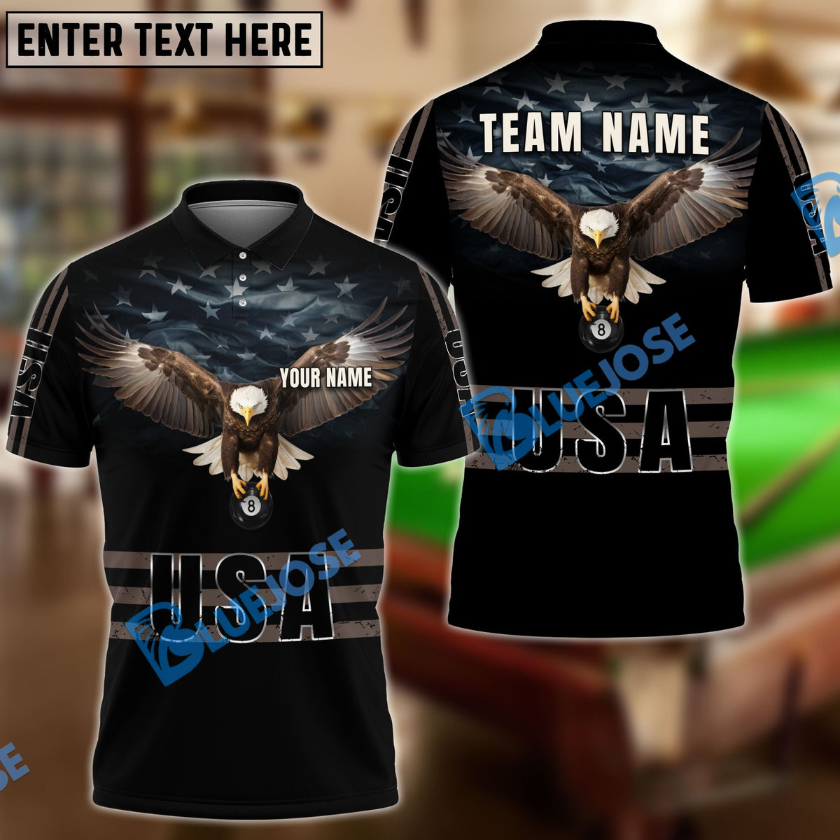 BlueJose Billiards Ball 8 &amp; 9 American Eagle USA Personalized Name Shirt (2 Colors)