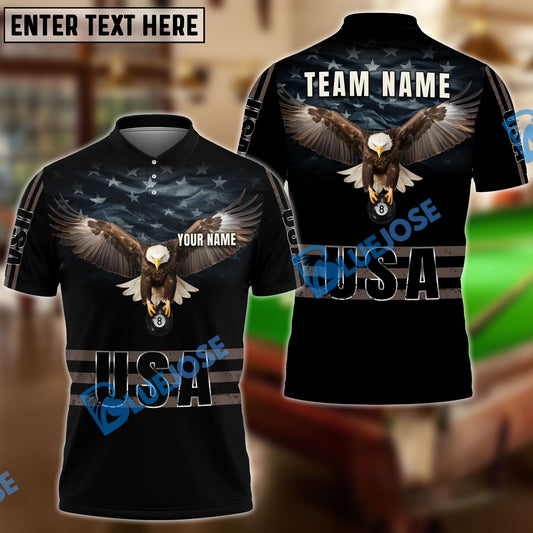 BlueJose Billiards Ball 8 & 9 American Eagle USA Personalized Name Shirt (2 Colors)