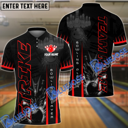 BlueJose Bowling And Pins Dark Strike Customized Name 3D Shirt (4 Colors)