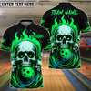 BlueJose Bowling And Pins Flame Skull Team Design 2 Customized Name, Team Name 3D Shirt (4 Colors)