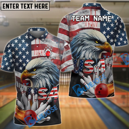 BlueJose Bowling  Eagle Patriotioc USA Flag Personalized Name, Team Name Unisex Shirt