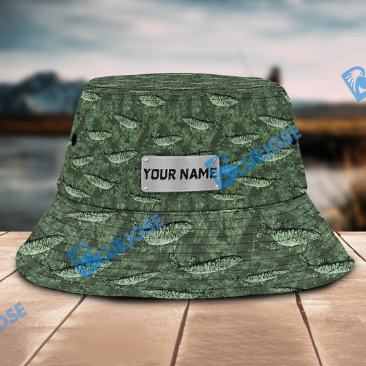 BlueJose Musky Fish Pattern Custom Name Bucket Hat