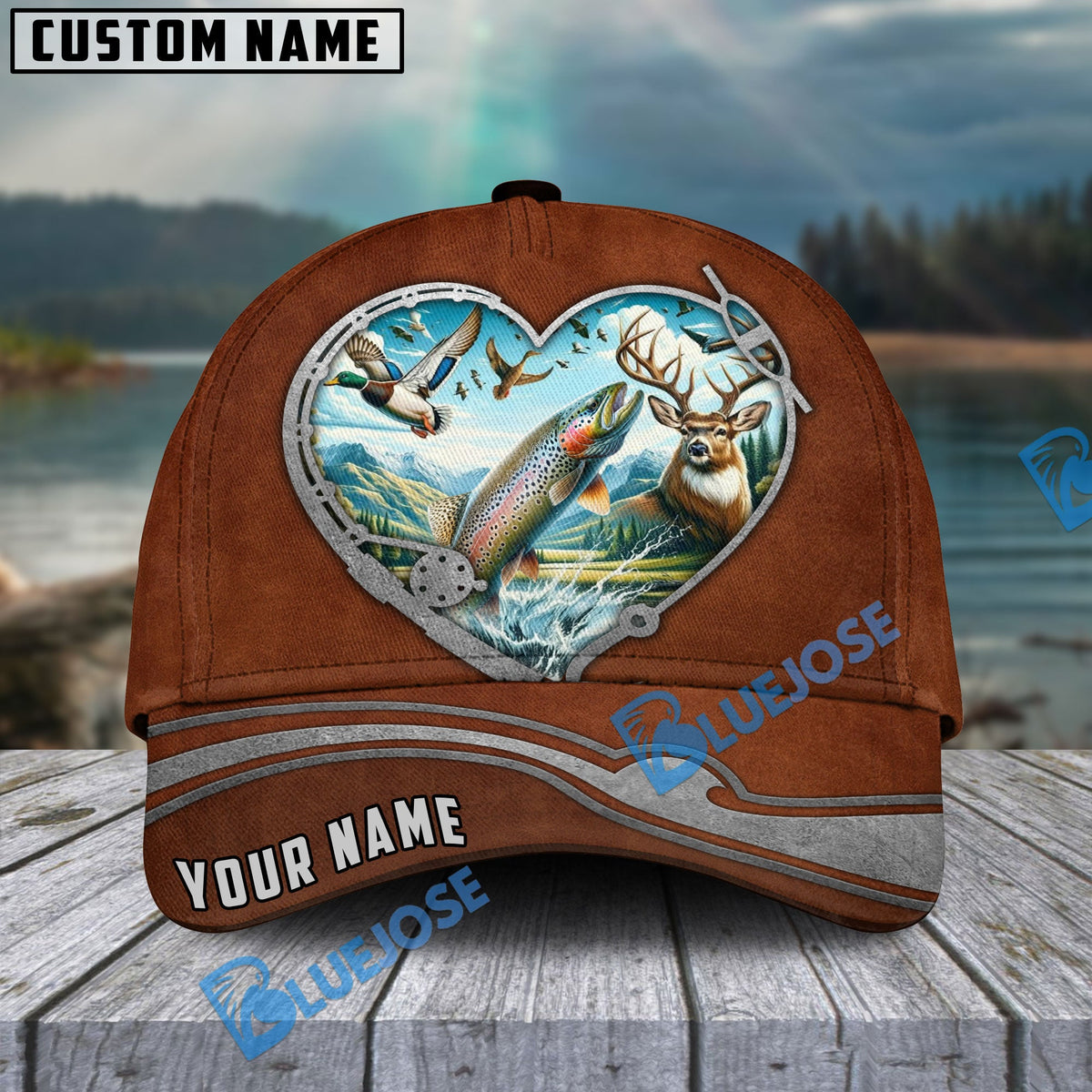 BlueJose Trout Fishing Heart Personalized Name Cap