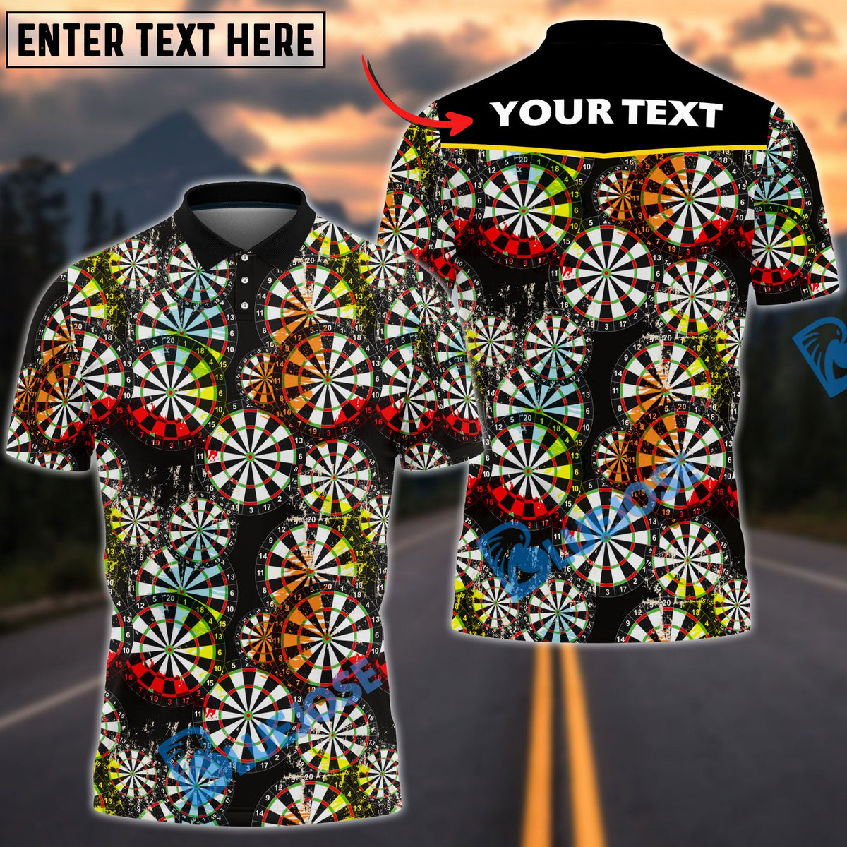 BlueJose Custom Darts Pattern Yellow &amp; Black Personalized Shirt