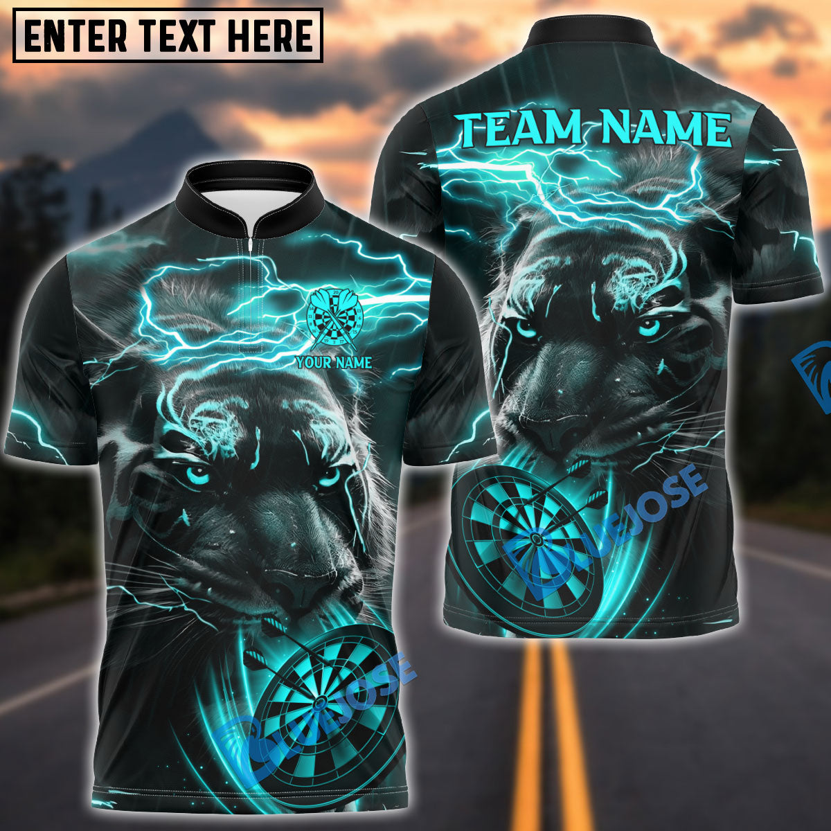 BlueJose Darts Storm Tiger Personalized Name, Team Name Shirt (4 Colors)