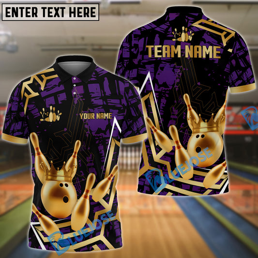 BlueJose Bowling And Pins Strike Warrior Golden Pattern Customized Name 3D Shirt (4 Colors)