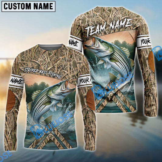 BlueJose Customize Name Striped Bass Fishing Elbow Patch Pattern 3D Shirts
