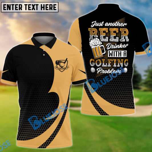 BlueJose Beer Drinker With Golfing Problem Personalized Name Polo Shirt