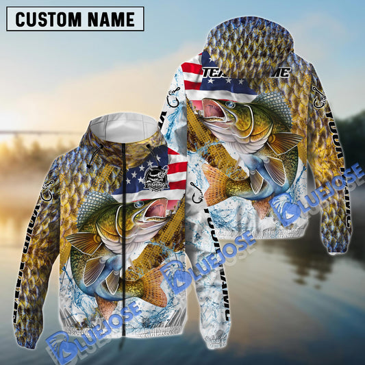 Bluejose Walleye Fishing Skin Patriotic Water Splash Custom Name & Team Name 3D Shirts