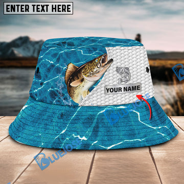 BlueJose Custom Name Walleye Fishing Blue Fishing Bucket Hat