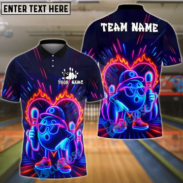 BlueJose Bowling And Pins Neon Cool Customized Name, Team Name 3D Shirt (4 Colors)