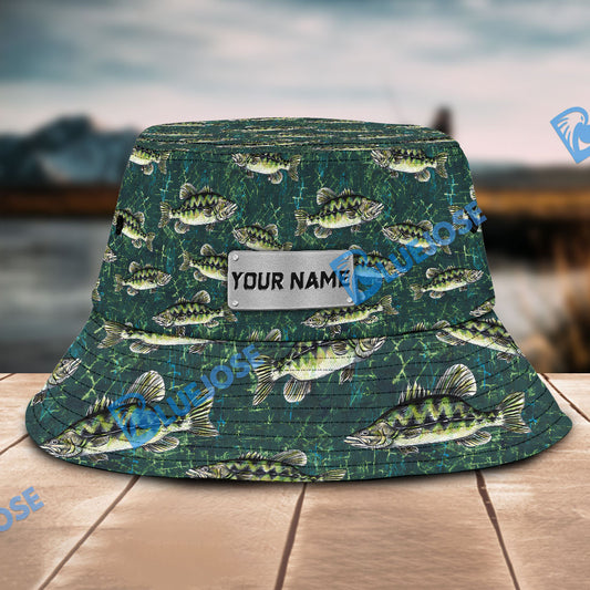 BlueJose Bass Fish Pattern Custom Name Bucket Hat