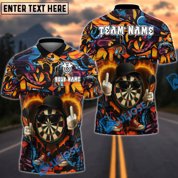 BlueJose Darts Flaming Dartboard Attitude Graffiti Pattern Personalized Shirt (4 Colors)