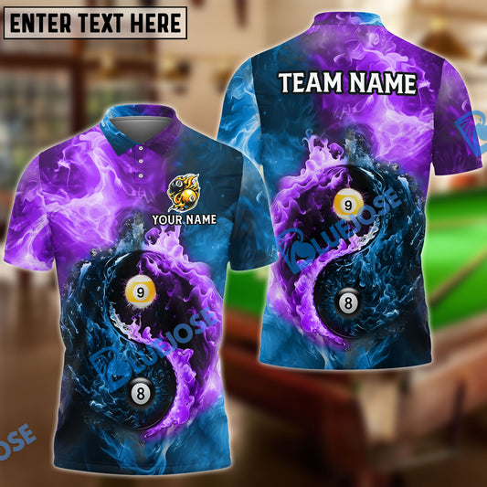 BlueJose Billiards Ball 8 & 9 Yin-Yang Elements Personalized Name, Team Name Shirt (5 Colors)