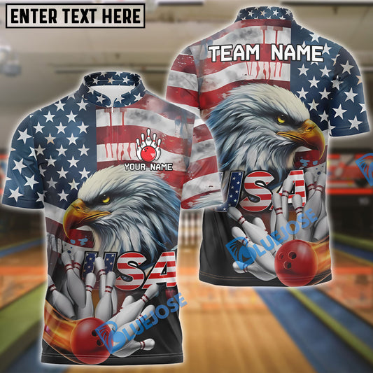 BlueJose Bowling  Eagle Patriotioc USA Flag Personalized Name, Team Name Unisex Shirt