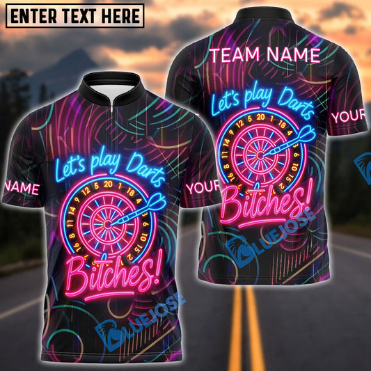 BlueJose Darts Let’s Play Darts Neon Attitude Style Personalized Name, Team Name Shirt