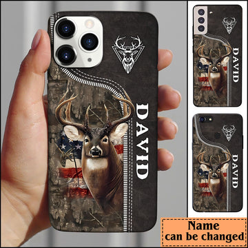 BlueJose Zipper Deer Hunting Camo Pattern Personalized Name Phone Case