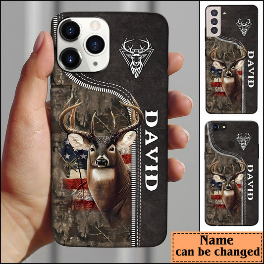 BlueJose Zipper Deer Hunting Camo Pattern Personalized Name Phone Case