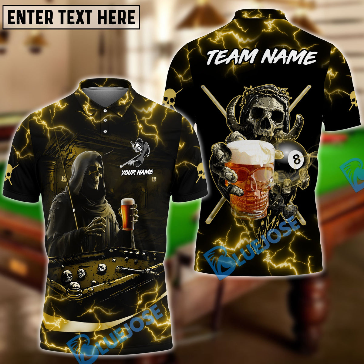 BlueJose Billiards Ball 8 Hell Reaper And Beer Personalized Shirt (4 Colors)