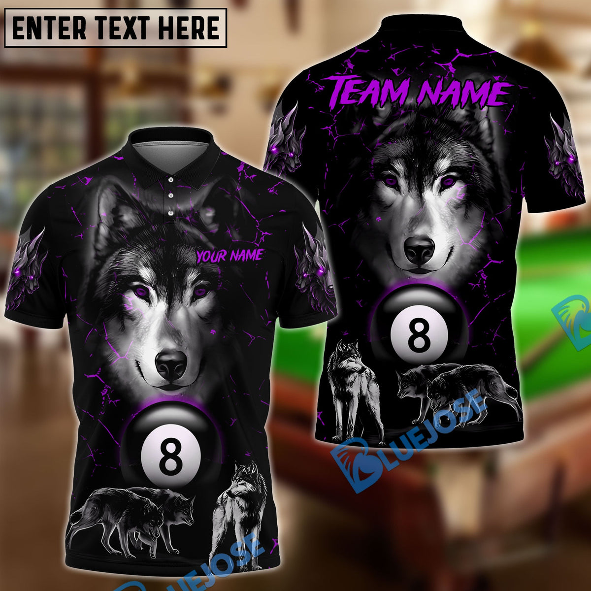 BlueJose Billiards Wolf Pack Personalized Name &amp; Team Name Shirt (4 Colors)