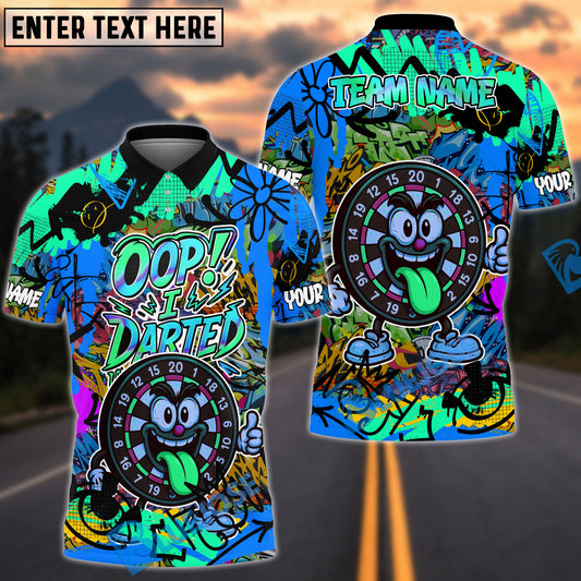 BlueJose Darts Funny Graffiti Oop! I Darted Multicolor Options Personalized Name Shirt (4 Colors)