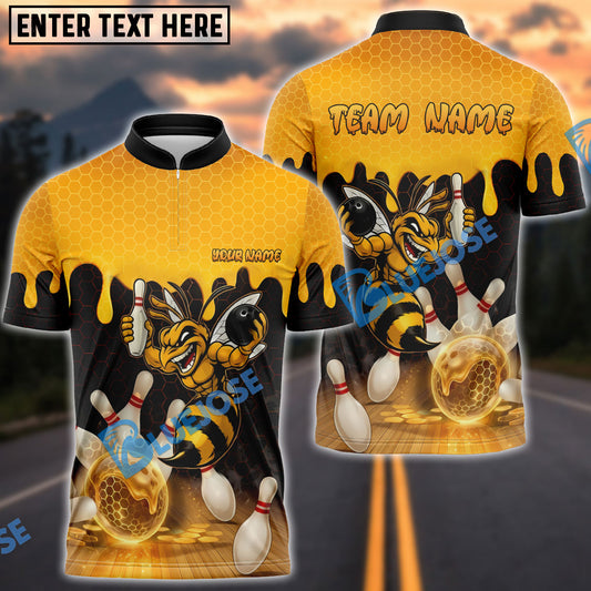 BlueJose Bowling Honey Bee Cartoon Strike Design Personalized Name, Team Name 3D Shirt