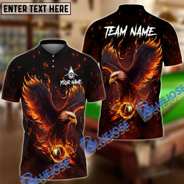 BlueJose Flame Eagle and 8 Ball Billiards Personalized Name Shirt (6 Colors)