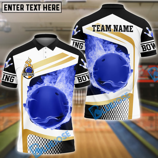 BlueJose Bowling And Pins Golden Line Flaming Customized Name, Team Name 3D Shirt (4 Colors)