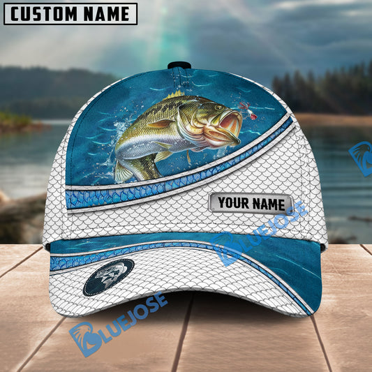 BlueJose Bass Fishing Blue Water Pattern Personalized Cap