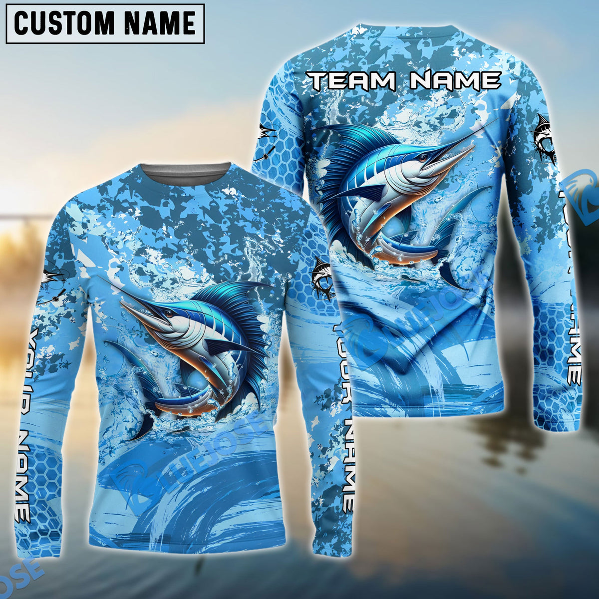 Bluejose Marlin Fishing Catch The Blue Wave Custom Name &amp; Team Name 3D Shirts