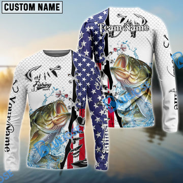 Bluejose Bass Fishing American Flag Splash Custom Name & Team Name 3D Shirts