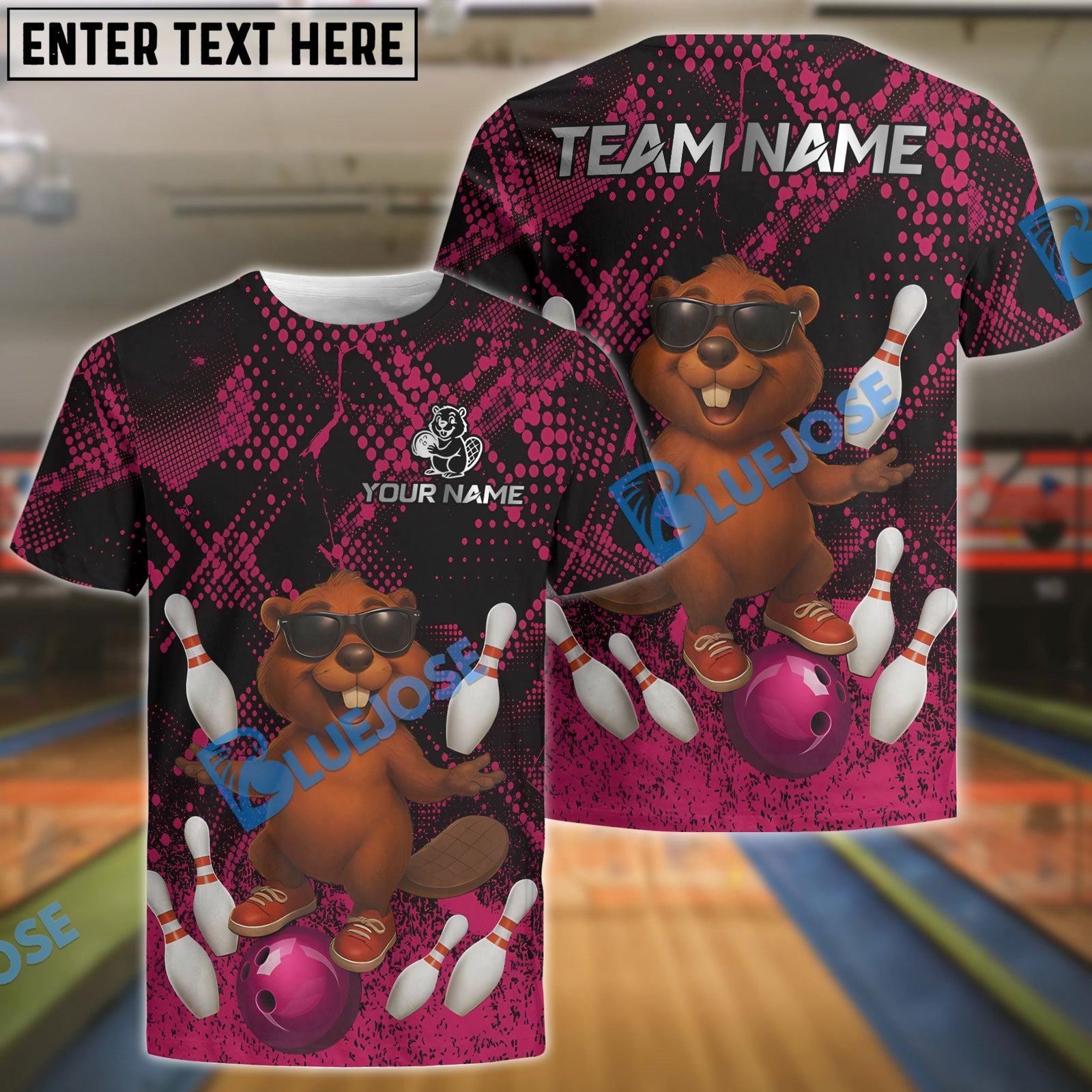 BlueJose Bowling And Pins Funny Happy Beaver Customized Name, Team Name 3D Shirt (4 Colors)