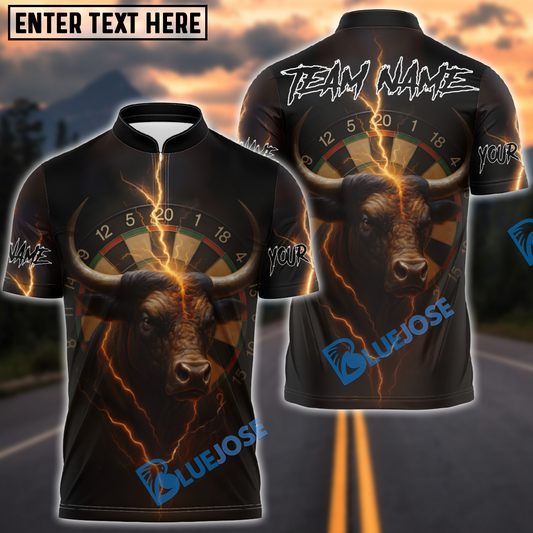 BlueJose Darts Fiery Bull Thunder Strike Personalized Name, Team Name Shirt