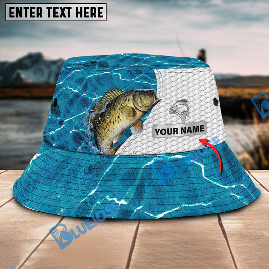 BlueJose Custom Name Striped Bass Fishing Blue Fishing Bucket Hat